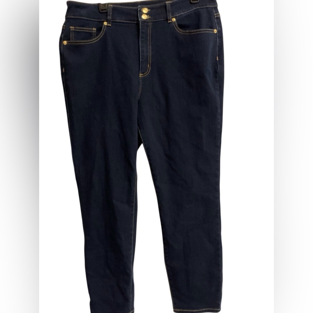 Michael Kors Dark Wash Skinny Jeans Gold Buttons Stretch
